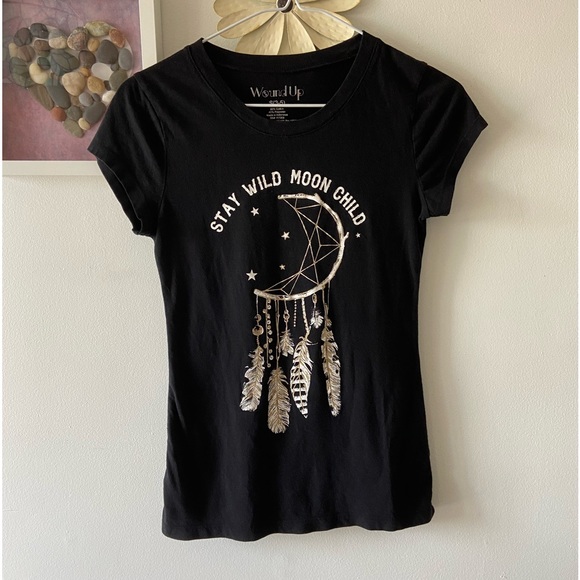 Wound Up Stay Wild Moon Child Black Tee Size Small - Picture 4 of 9